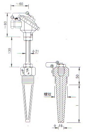 低溫低壓熱電偶（熱電阻）產(chǎn)品結(jié)構(gòu)圖